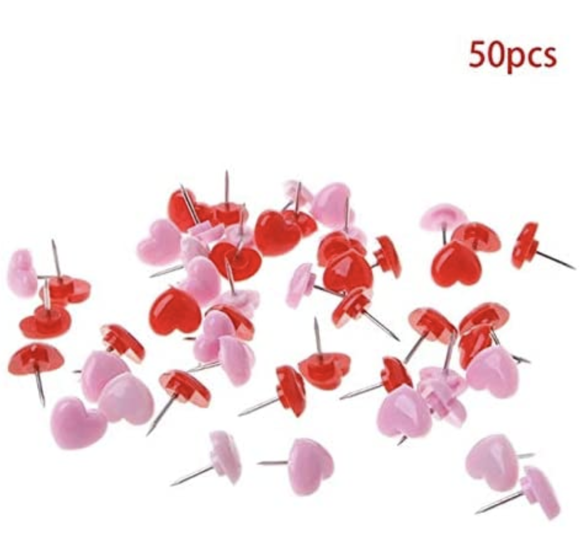 Facibom Heart Shape 50pcs Plastic Quality Cork Board Safety Colored Push Pins Thumbtack Office School Accessories Supplies Pink