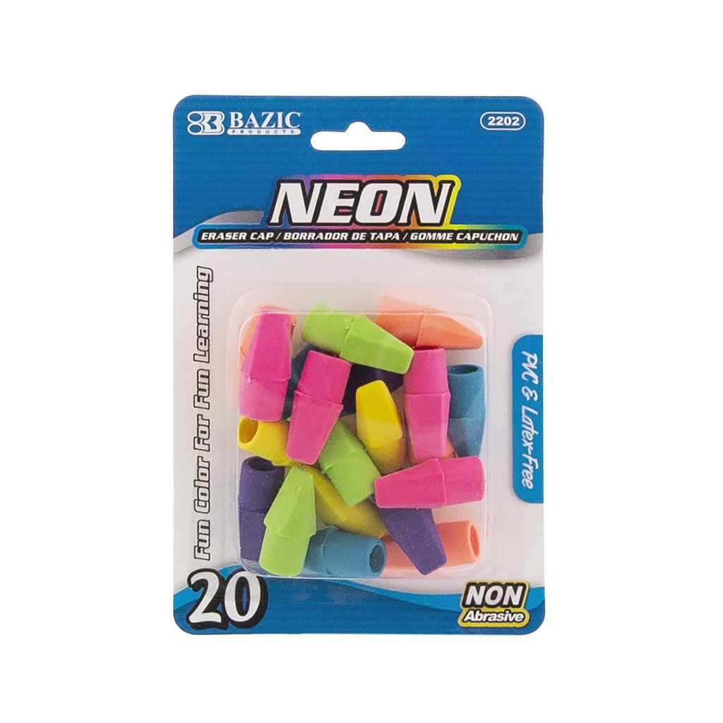 Neon Eraser Top 20 Pack Crown Office Supplies