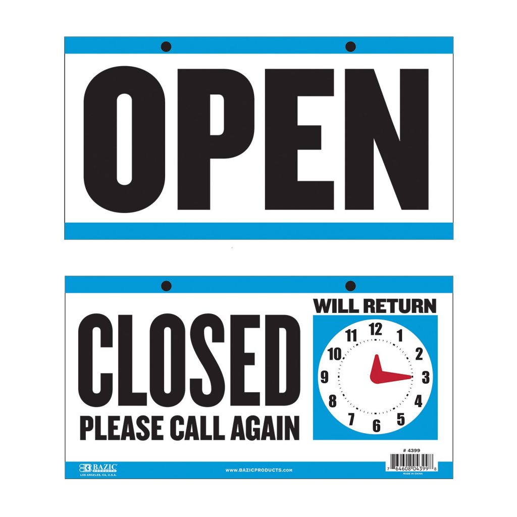 6" X 11.5" "CLOSED" Clock Sign w/ "OPEN" sign on back Crown Office