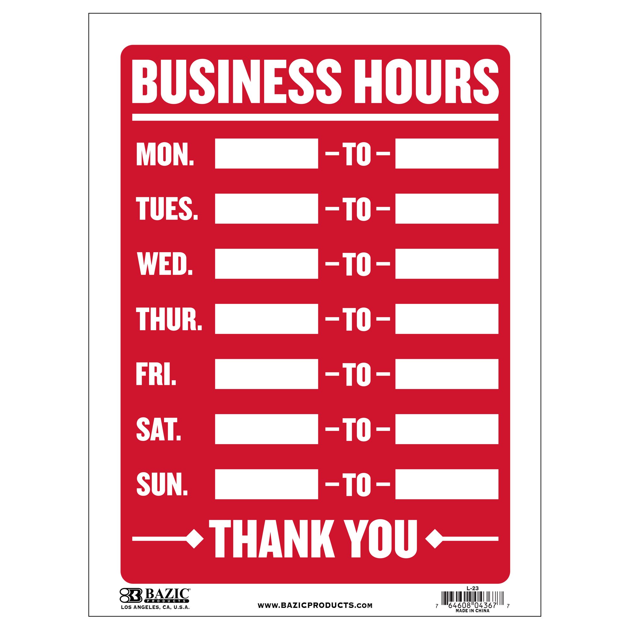 12 quot X 16 quot Business Hours Sign Crown Office Supplies