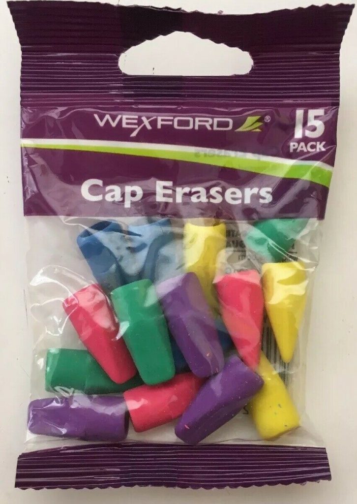Wexford Pencil Cap Erasers, 15 Per Pack Crown Office Supplies