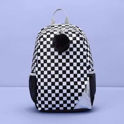 6.5" Kids' Backpack Check Repeat Black & White - More Than Magic