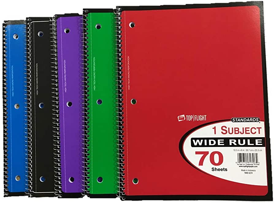 1 Subject Wide Ruled Solid Spiral Notebook - Assorted Colors - Top Flight