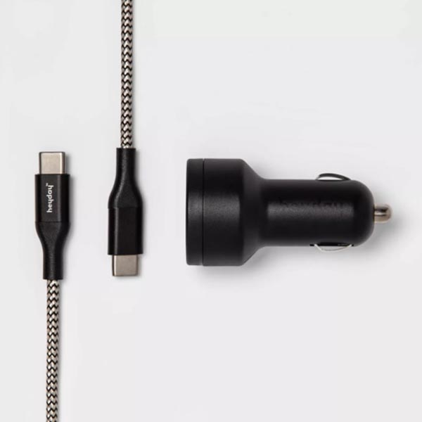heyday™ USB Car Charger (with 6' USB-C to USB-C Braided Cable) - Matte Black