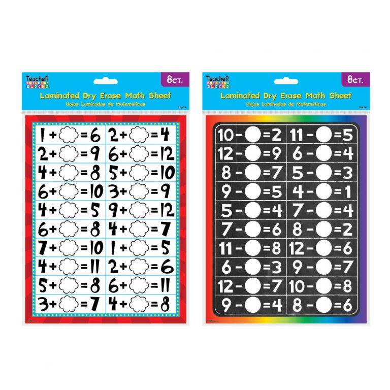 Laminated Dry Erase Math Sheets for Addition and Subtraction Crown
