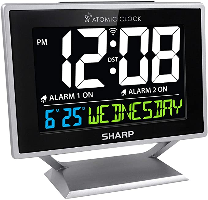 Sharp Atomic Desktop Clock Stand with Color Display - Atomic Accuracy