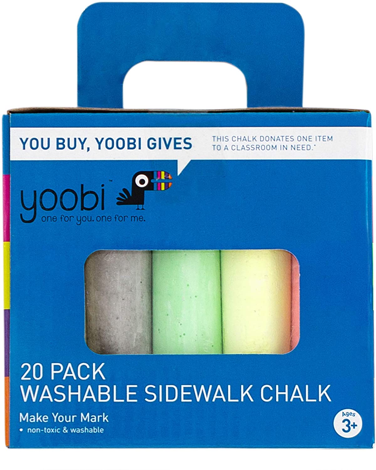 Yoobi Sidewalk Chalk Sticks and Cardboard Carrying Box 20-Piece Multicolor Set