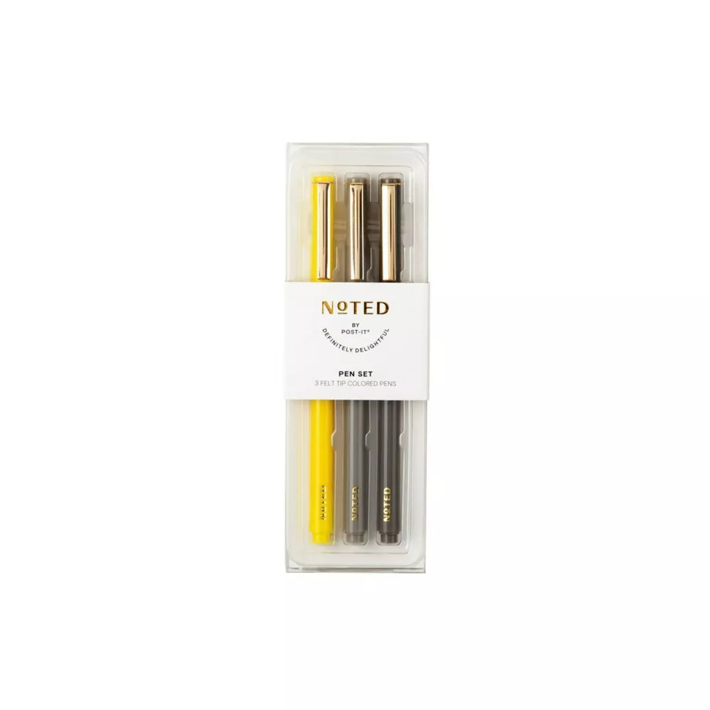 Post-it 3ct Felt Tip Colored Pen Set Yellow/Gray/Charcoal