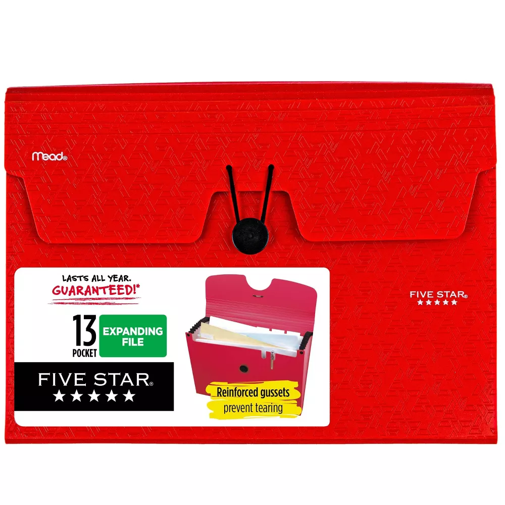 Five Star 13 Pocket 9.5" x 13" Expanding File Folders Assorted
