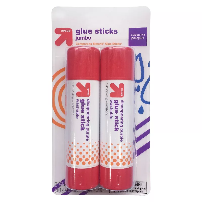 2ct Jumbo Glue Sticks Disappearing Purple - up & up™ - Crown Office Supplies