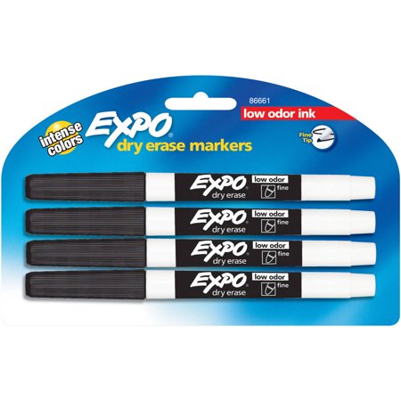 EXPO Low Odor Dry Erase Markers, Fine Tip, Black, 4 Count