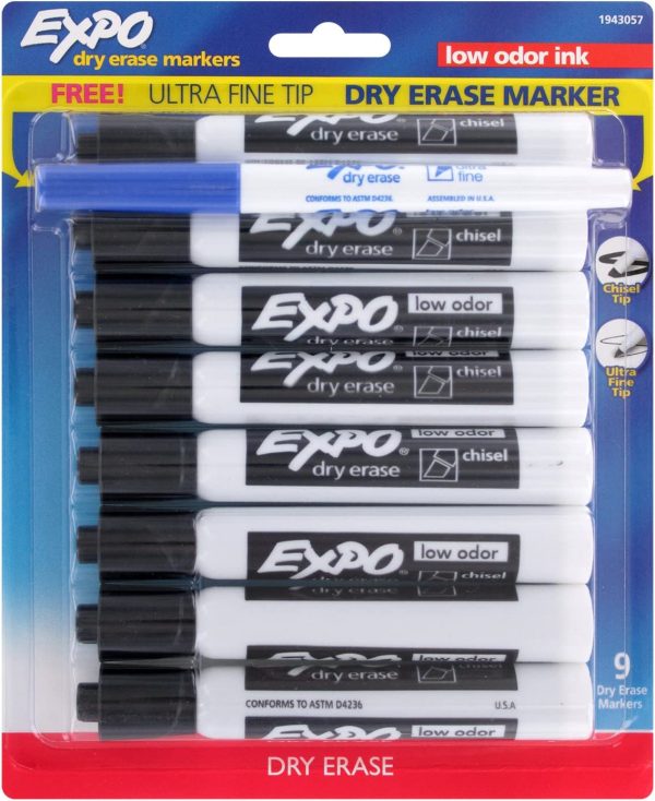 Expo Low Odor Dry Erase Markers, Chisel Tip, Black Ink (8Count