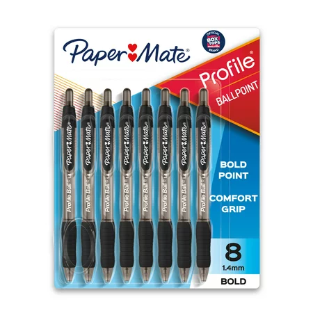 Paper Mate Profile Ballpoint Pens 1.4 Mm Bold Point Black 8 Ct - Crown 