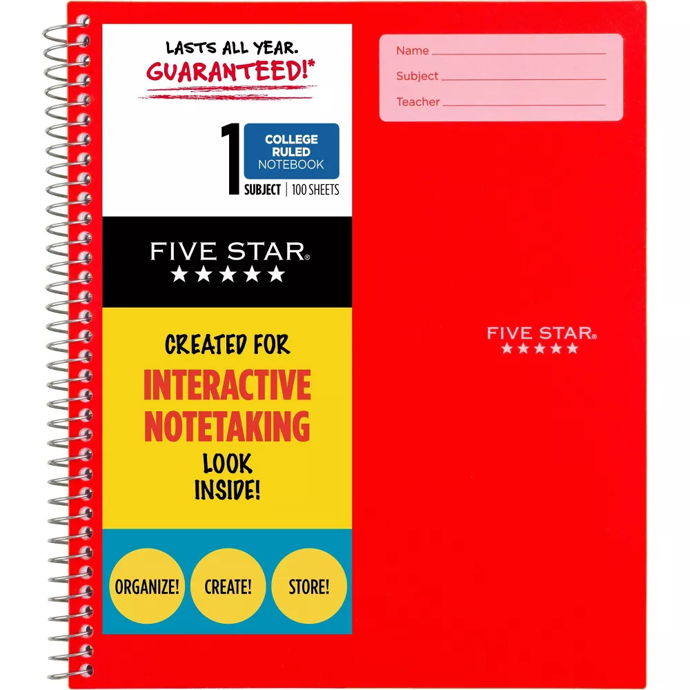 Five Star - College Ruled - Interactive Spiral Notebook - Assorted Colors