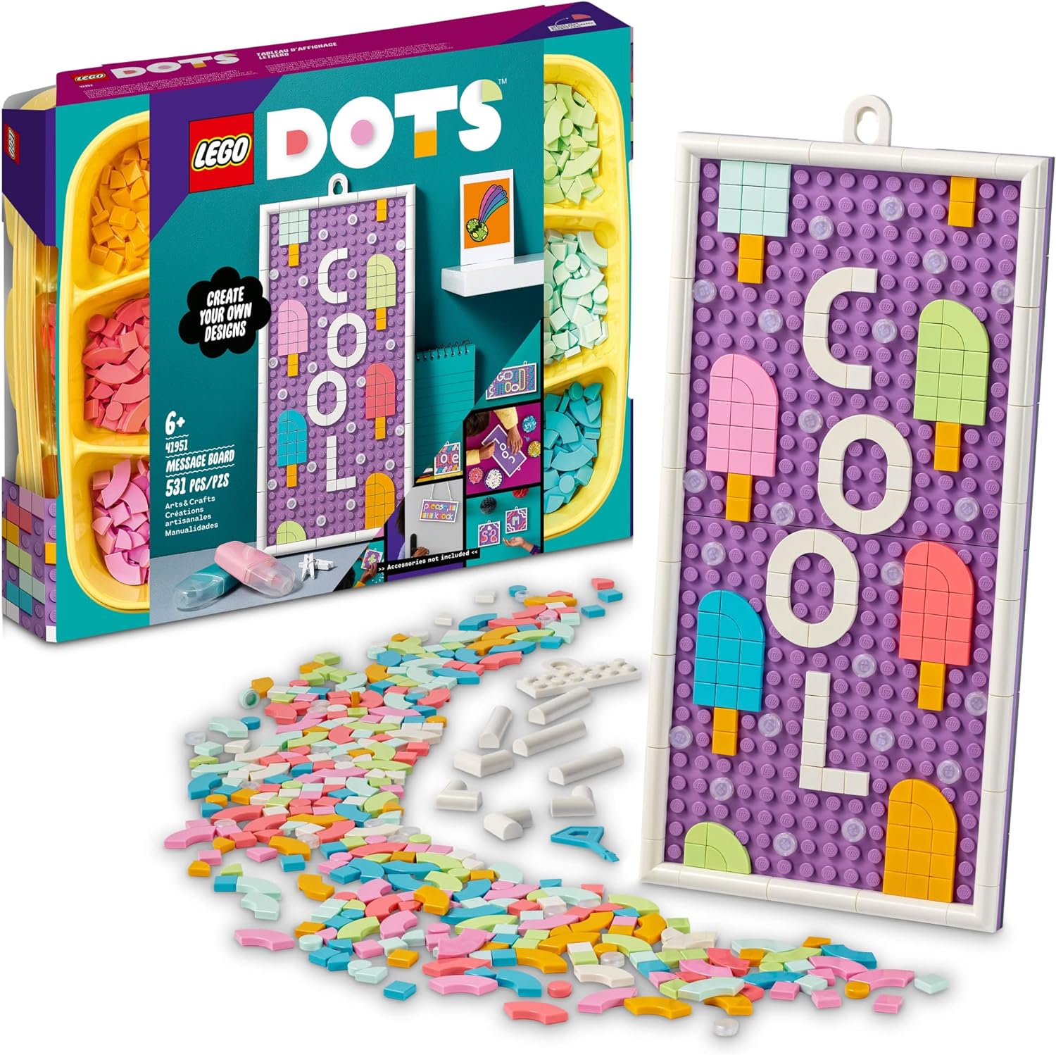LEGO DOTS Message Board 41951 DIY Arts & Crafts Kit, Customizable Letter Board with Colorful Tiles for Kids Ages 6-10