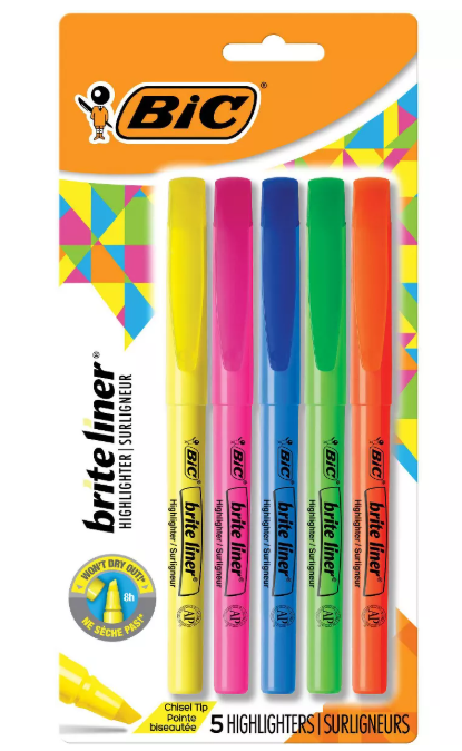 BiC 5pk Highlighter Brite Liner Assorted