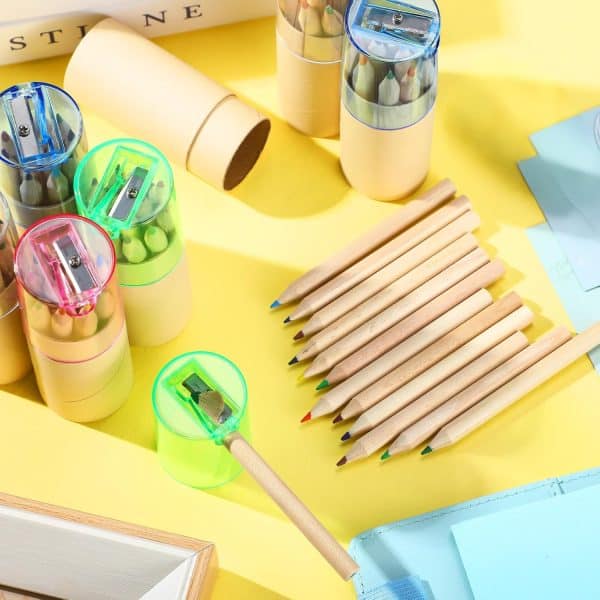 Mini colored pencils in a tube with built-in sharpener, 12 colors