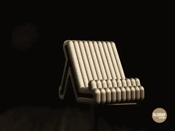 H3li0 Flow minimalist phone stand in beige on a desk